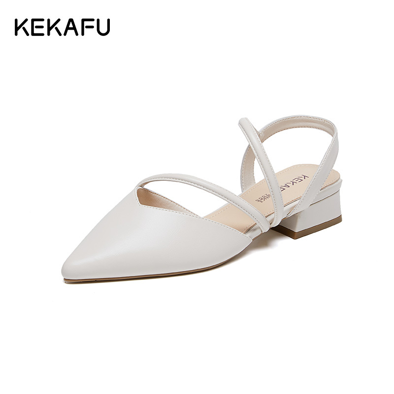 珂卡芙低跟包头凉鞋女2023夏季新款仙女晚晚风尖头单鞋女复古凉鞋