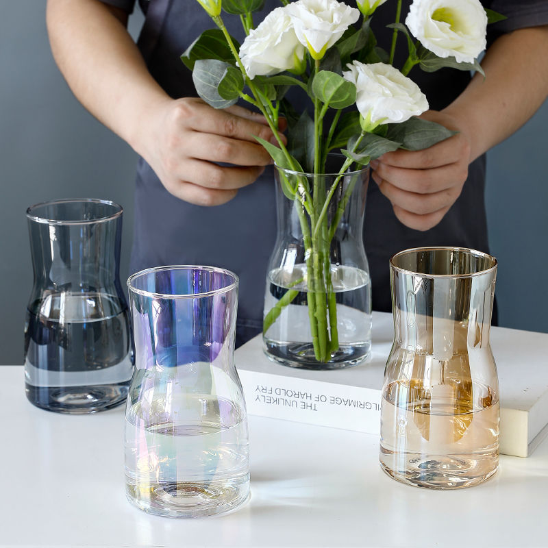 敬平北欧简约电镀变色玻璃插花花瓶摆件房间客厅装饰品水培假花小花瓶电镀琥珀花瓶 2个装 图片 高清实拍大图 苏宁易购