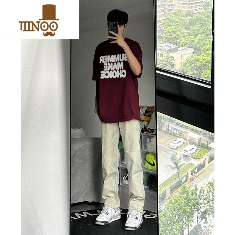 YANXUcleanfit水洗黄泥牛仔裤男修身直筒美式复古vibe裤子高街微喇长裤