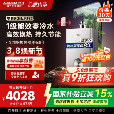 AO史密斯佳尼特 1级能效16L零冷水燃气热水器 JSLQ28-TJ3