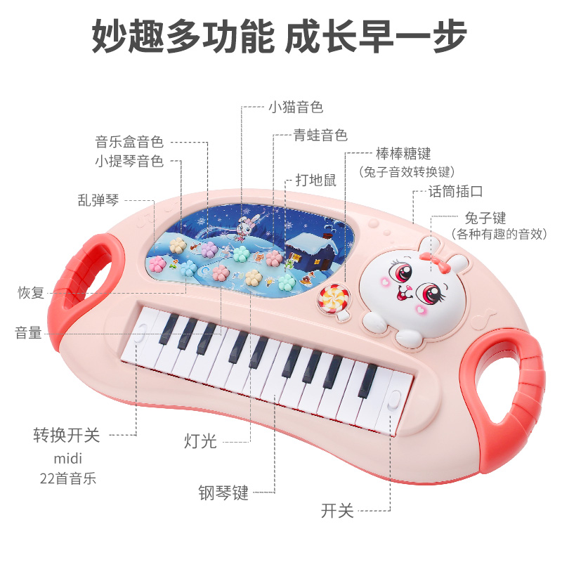 婴侍卫 多功能趣味电子琴 2025 粉/蓝 可选色，图案随机高清大图