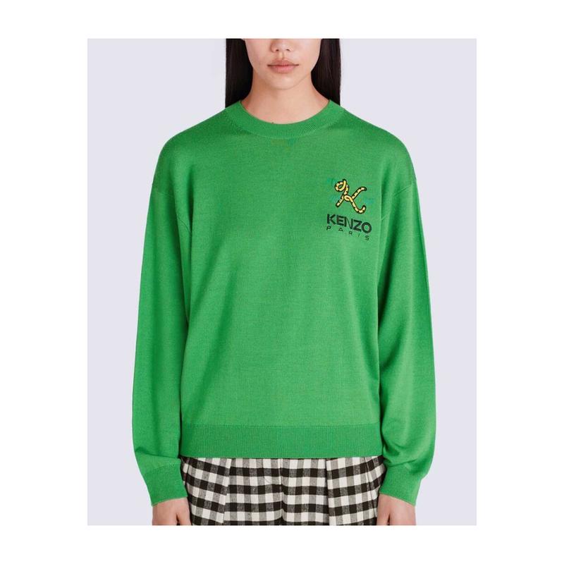 高田贤三(Kenzo)美利奴羊毛针织套衫长袖圆领胸前刺绣休闲舒适百高清大图