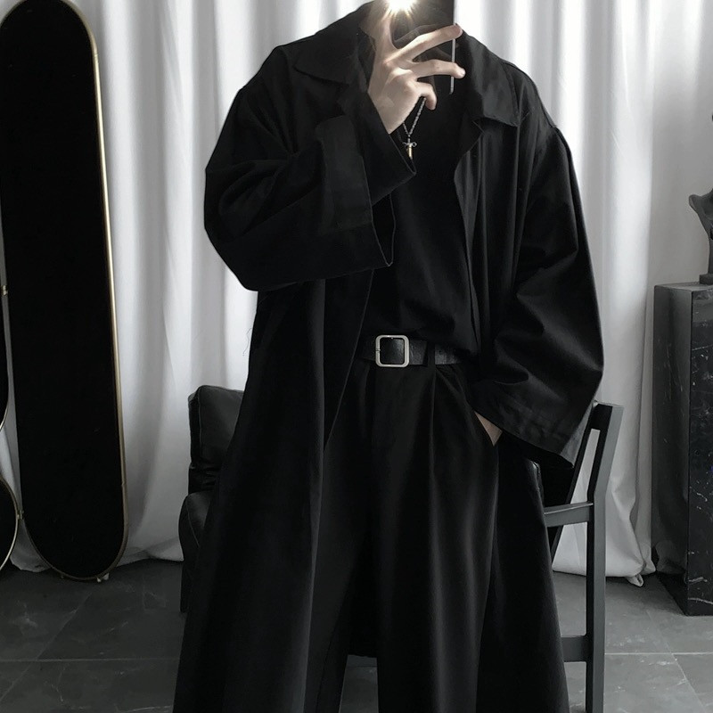 值得男装男士连帽中风衣外套2020新款学生韩版宽松呢料风衣潮_844高清大图