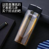 加厚双层玻璃杯大容量隔热水杯男女士家用便携泡茶杯子车载办公杯 给力黑300ML加厚水晶底