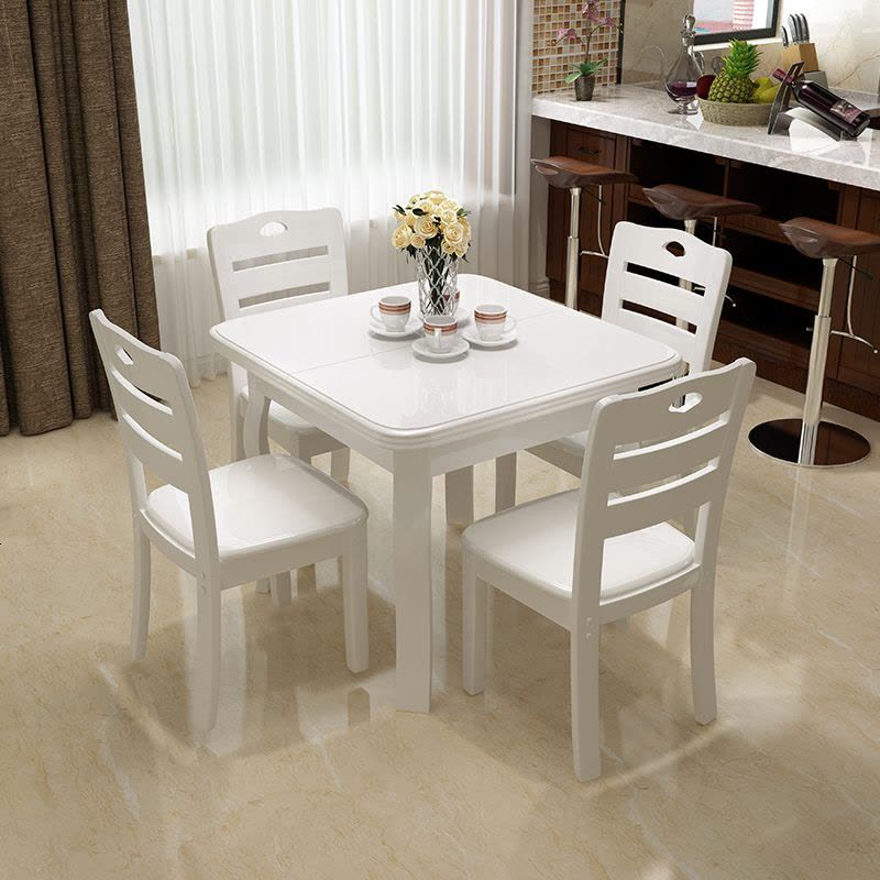 实木伸缩餐桌4人6人折叠正方形餐桌现代简约小户型长方形家用餐桌图片