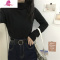 艳如飞高领德绒打底衫女春秋港风chic白色长袖T恤薄款纯色洋气内搭上衣T恤