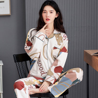 俞兆林二件套睡衣女春秋款长袖长裤开衫休闲家居服韩版少女套装