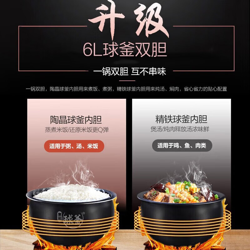 苏泊尔电压力锅 电高压锅球釜双胆6升大容量 智能预约家用煲汤电饭煲 4-6-10人SY-60YC8010EQ高清大图