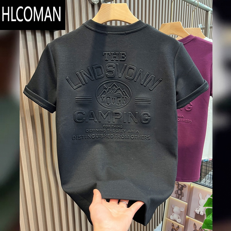 HLCOMAN2025年夏季新款男士百搭潮流钢印短袖T恤潮流宽松时尚简约上衣服