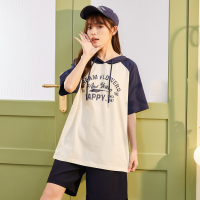 唐狮夏季新款半袖卫衣短袖连帽t恤女美式设计感小众宽松帽衫