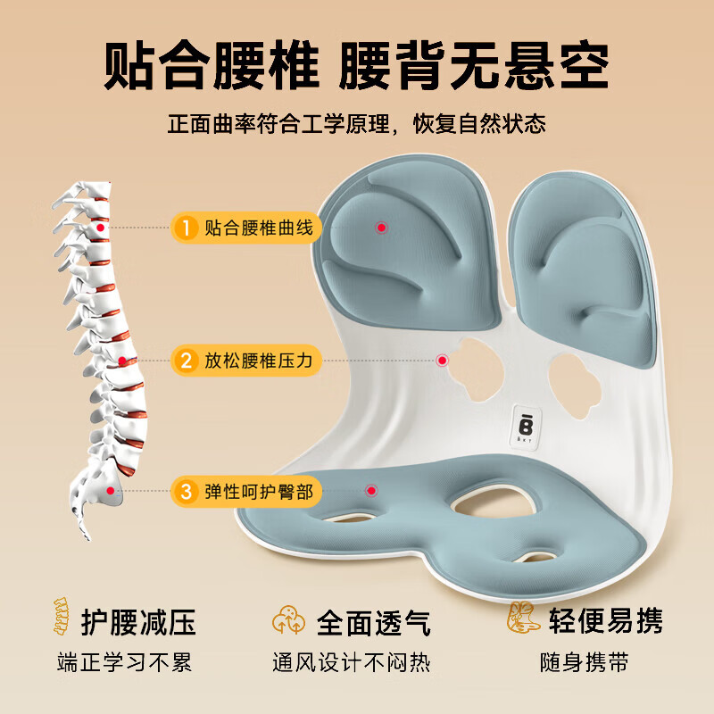 BKT护腰坐垫靠背垫护腰坐姿椅腰靠支撑垫椅垫加大版 海雾蓝 带座套高清大图