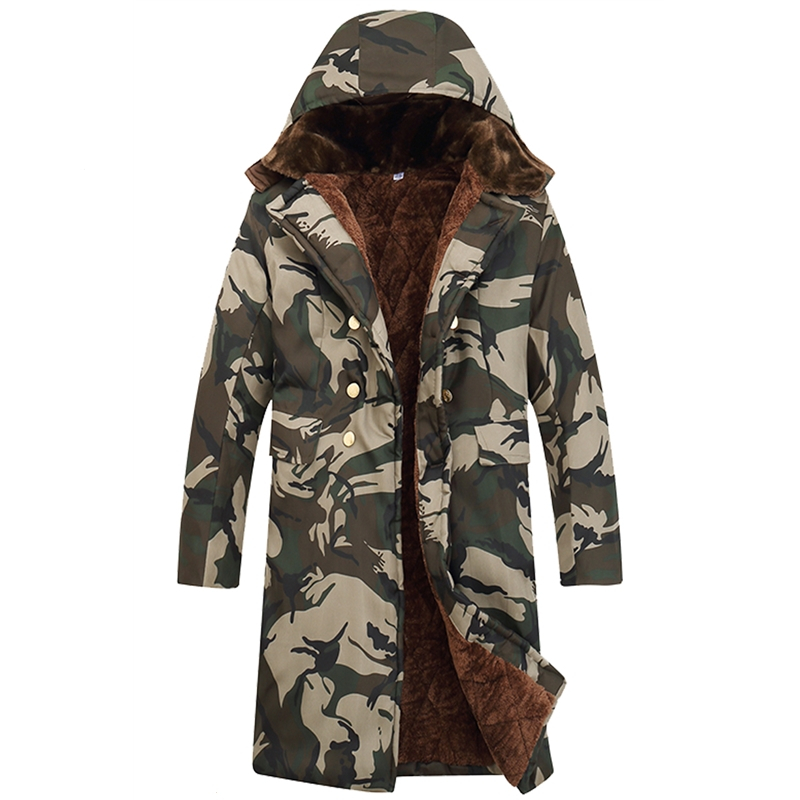 闪电客迷彩棉大衣军绿长款加绒棉衣男冬外套加厚棉服冷库寒棉袄工作服