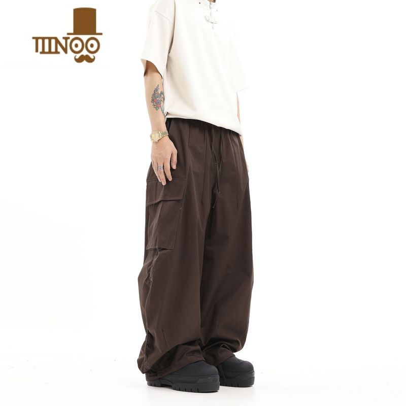 YANXU美式复古褶皱可束脚宽松工装裤嘻哈百搭阔腿拖地街头直筒休闲裤男高清大图
