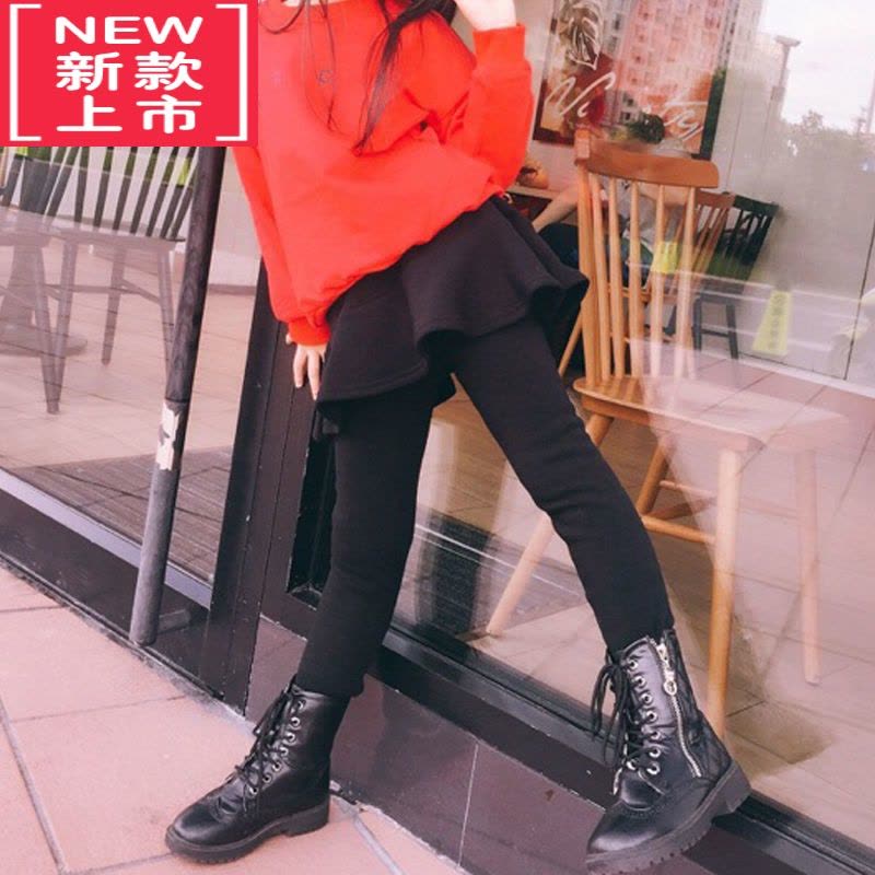 可莉允女童加绒裙裤假两件女宝宝加厚打底裤裙儿童外穿秋冬保暖紧身裤子图片
