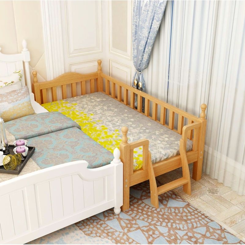 美帮汇全榉木儿童床带护栏实木床小孩拼接床床加宽床定制床单人床 150*80*40三护尾梯加厚款 其他不带