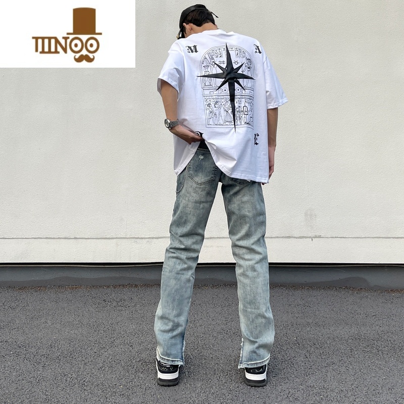 YANXU非潮勿近高街美式潮牌复古水洗破洞牛仔裤男宽松直筒vibeXY直高高清大图