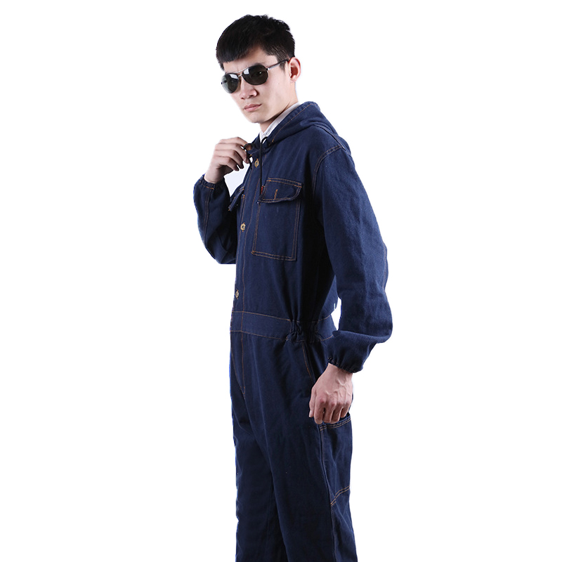御林铁卫yl-6122拉链纽扣连体牛仔服带帽/套