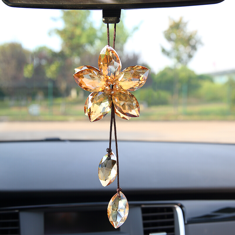 五叶草[香槟色] 普通纸盒装 汽车挂件水晶花吊坠编织水晶车饰挂饰车载