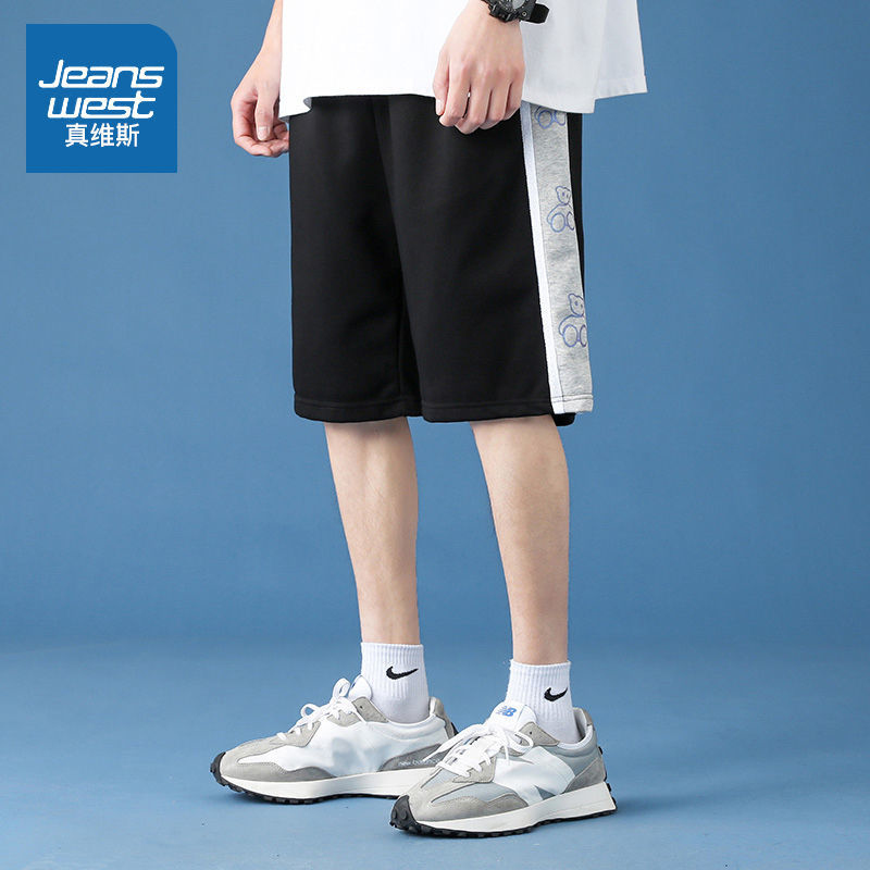 真维斯盐系夏季短裤男韩版百搭简约中裤休闲侧边印花运动五分裤潮