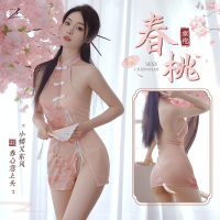 霏慕斜开襟印花透纱旗袍性感透明情趣内衣旗袍制服古风汉服女式情趣睡衣 午夜魅力女士衣服成人用品6891