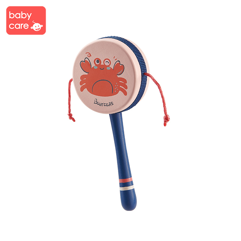 babycare婴儿拨浪鼓可啃咬传统木质0-1岁宝宝波浪鼓 手摇鼓玩具 珀尔里粉 7324