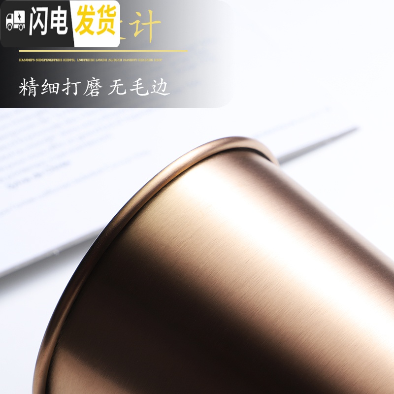 三维工匠随手杯304不锈钢家用冷饮果汁咖啡杯防摔带盖工业风啤酒杯子 大号金色+吸管+杯套盖咖啡器具高清大图