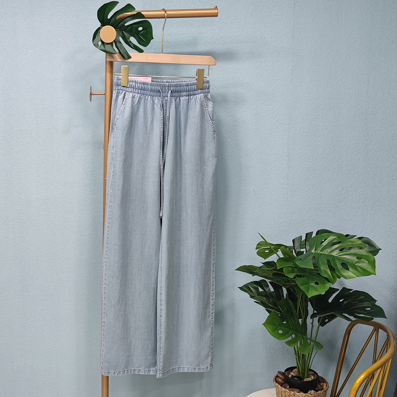 樵JIAO天丝牛仔裤女宽松直筒高腰系带036-RT-N022