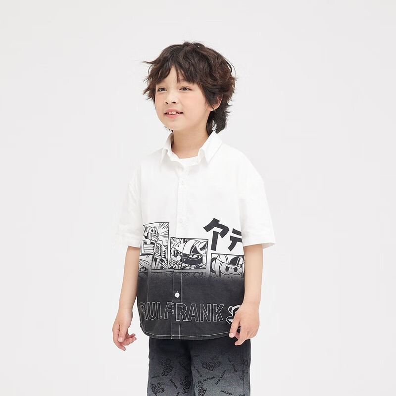 3505325026B大嘴猴(paul frank)童装儿童衬衫2023夏季潮流时尚休闲拼色简约男童衬衫 米白 120