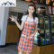韩版格子时尚围裙防水防油厨房可爱公主棉麻成人女创意围腰围裙 三维工匠
