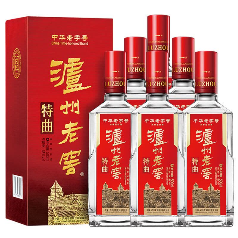 泸州老窖特曲52度500ml*6 浓香型白酒整箱装(新旧包装随机发货)苏宁自营