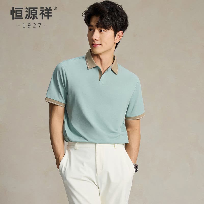 恒源祥冰丝短袖T恤男士夏季翻领polo衫半袖薄款中年爸爸装上衣C图片