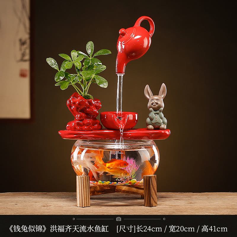 招财流水鱼缸摆件循环水创意家居造景陶瓷家用装饰品乔迁开业礼物图片