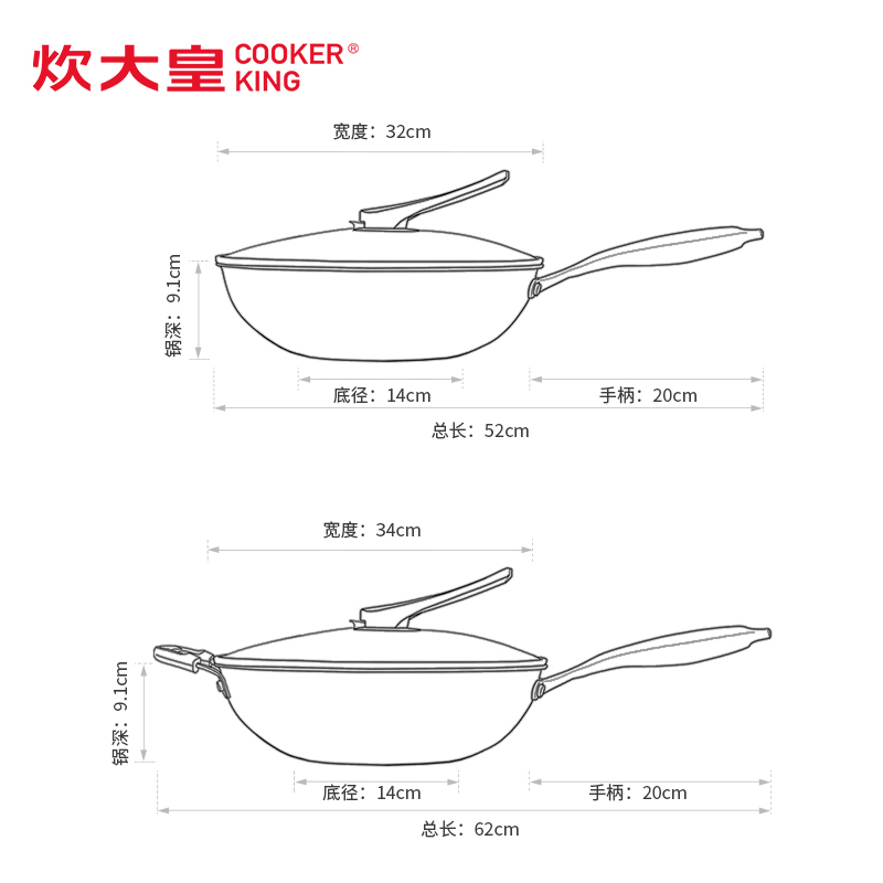 炊大皇(COOKER KING)全面屏多层钢炒锅34cm+厨神锅铲QMP34CS
