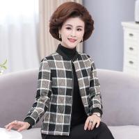 迪鲁奥(DILUAO)妈妈外套女秋冬中老年棉衣格子短款薄棉女装上衣拉链棒球服休闲装