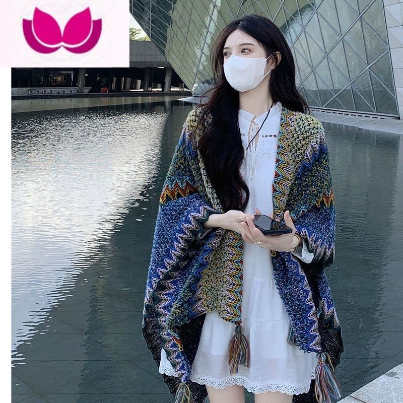 七斓超仙初恋森系白色连衣裙子女高级感气质民族风斗蓬披肩套装图片