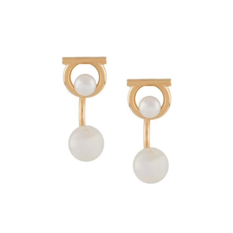 Salvatore Ferragamo金色调耳坠珍珠装饰2024新款女士饰品礼物 时尚精致气质百搭耳饰