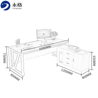 永格办公家具办公桌组合职员工电脑桌屏风工位现代简约单人办公室老板桌椅黑架+金橡木色总长1.6米[含侧柜]