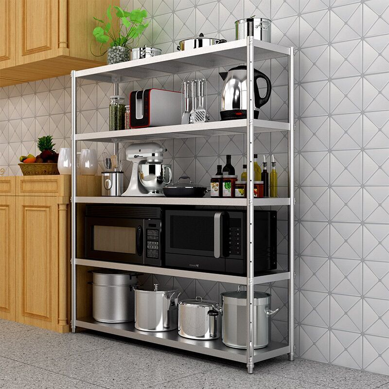 不锈钢置物架五层储物架子落地式多层杂物架整理架货物架家用可调长60