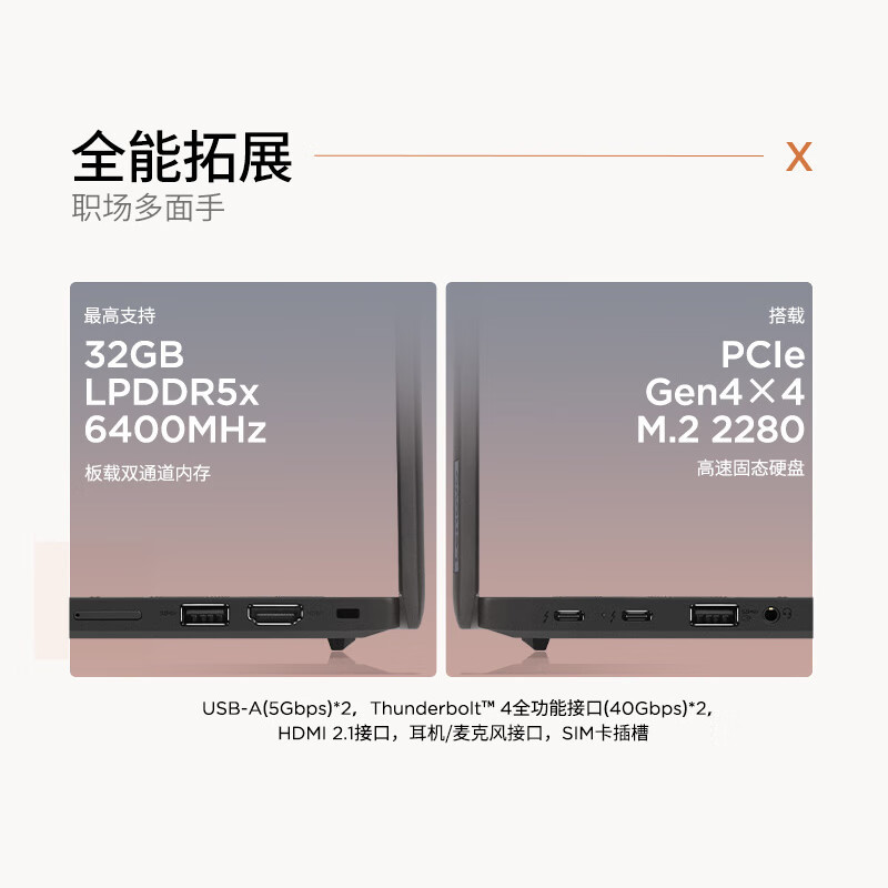 ThinkPad联想13.3英寸办公笔记本电脑X13(Ultra5-125H 32G 512G FHD)