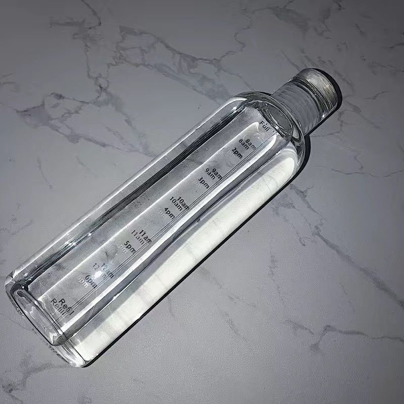 透明时间刻度水瓶 高硼硅玻璃耐高温500毫升 boeibei卜A杯 时间刻度杯密封高硼硅耐高温500ml玻璃水瓶高档水杯