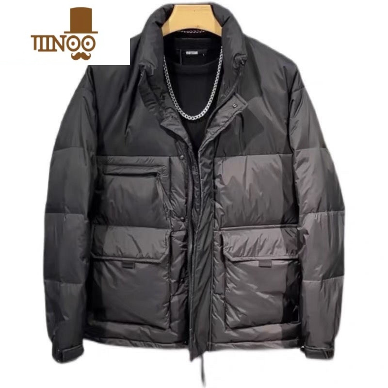 YANXU冬季新款立领棉服修身男士社会纯色百搭潮流休闲外套网红同款棉袄高清大图