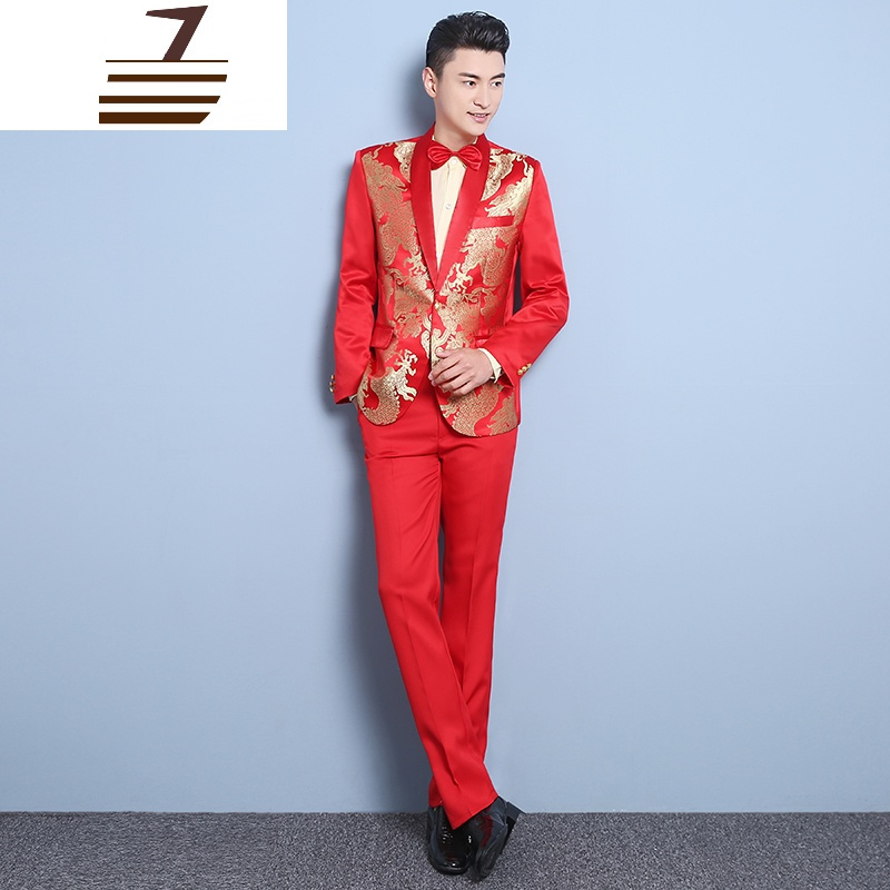 newlake新款中式新郎结婚礼服西服套装男士舞台主持人演出服影楼拍照