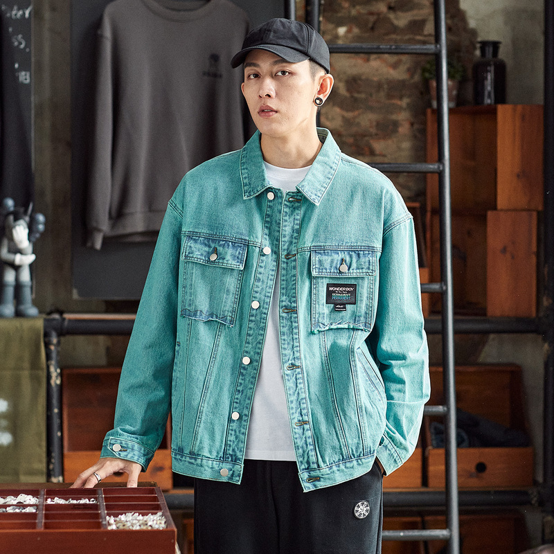 还可叠券唐狮春秋季新款牛仔外套宽松男外套韩版牛仔夹克潮流百搭男装