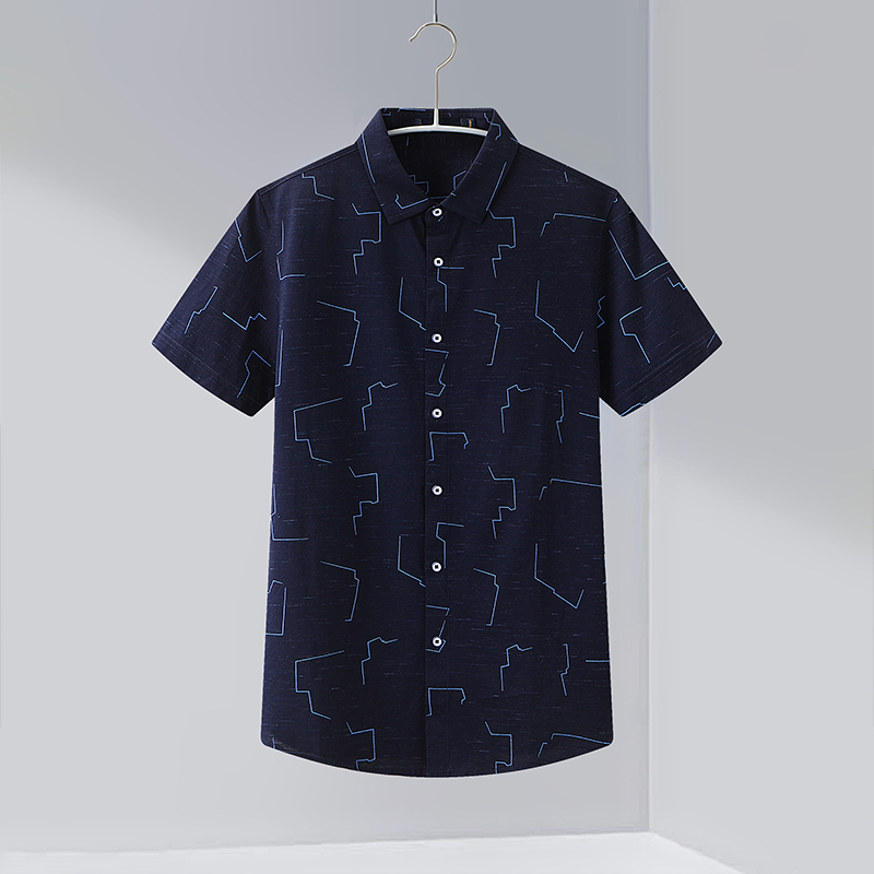 h2000男士衬衫 【名厂剪标】夏季时尚简约舒适藏青花纹短袖衬衫【价格