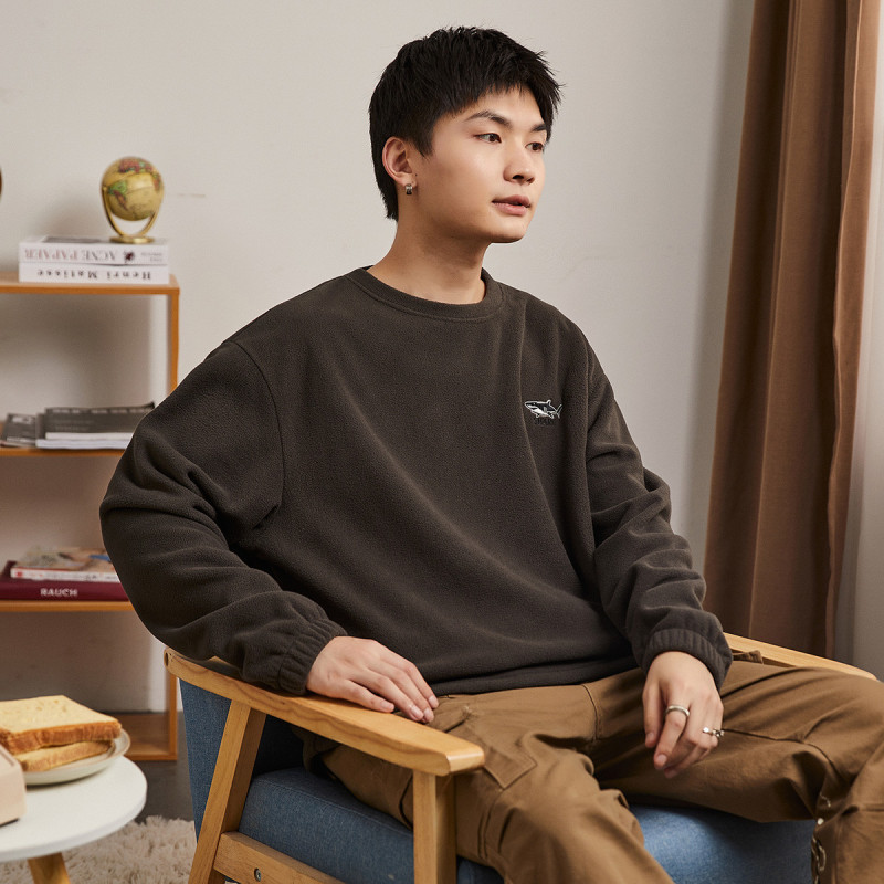 [1.5折价59元]唐狮男士卫衣男圆领左胸小标小图案细节卫衣厚款男长袖摇粒绒男士卫衣