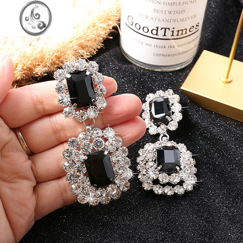 JiMi2022新款欧美巴洛克复古黑宝石耳环女 925银针耳钉夸张闪钻耳坠高清大图