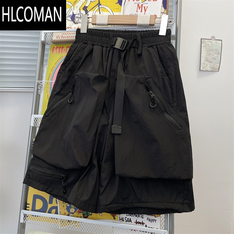 HLCOMAN日系街头大口袋拉链工装短裤男夏宽松阔腿运动裤百搭休闲五分中裤