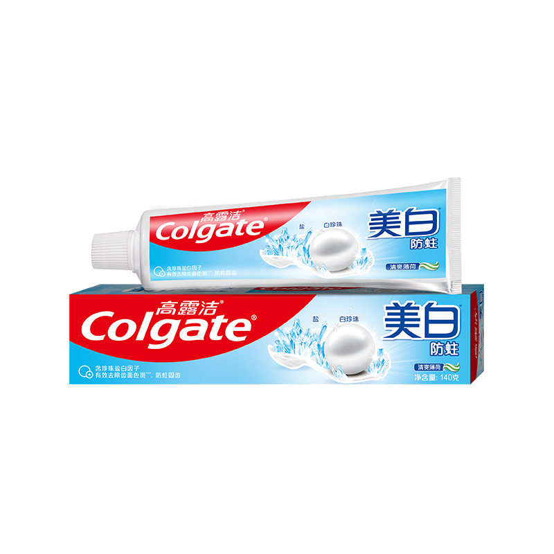 高露洁(Colgate)美白防蛀牙膏140g清爽薄荷清新口气盐白珍珠 家用高清大图