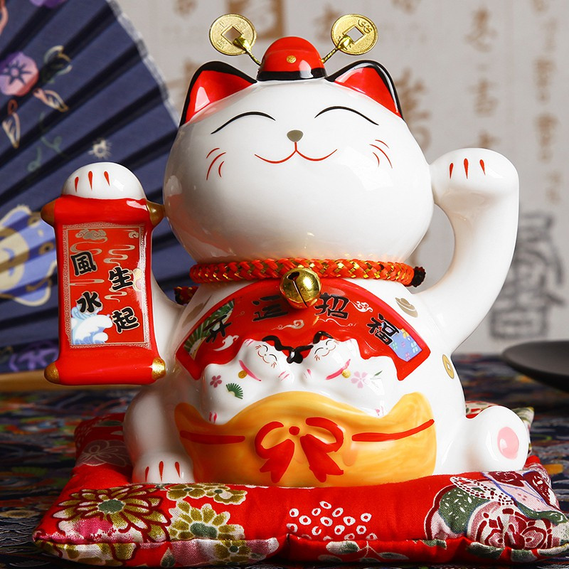 猫摆件 日本陶瓷存钱储蓄罐迷你小号办公桌汽车饰品创意 三维工匠 4.5寸小花季高11厘米猫