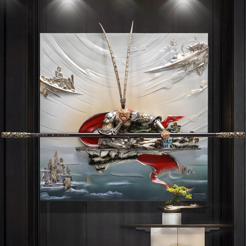 玄关壁饰挂件客厅挂画齐天大圣立体浮装饰画孙悟空走廊过道壁画 三维工匠 独步天下46*46cm高清大图